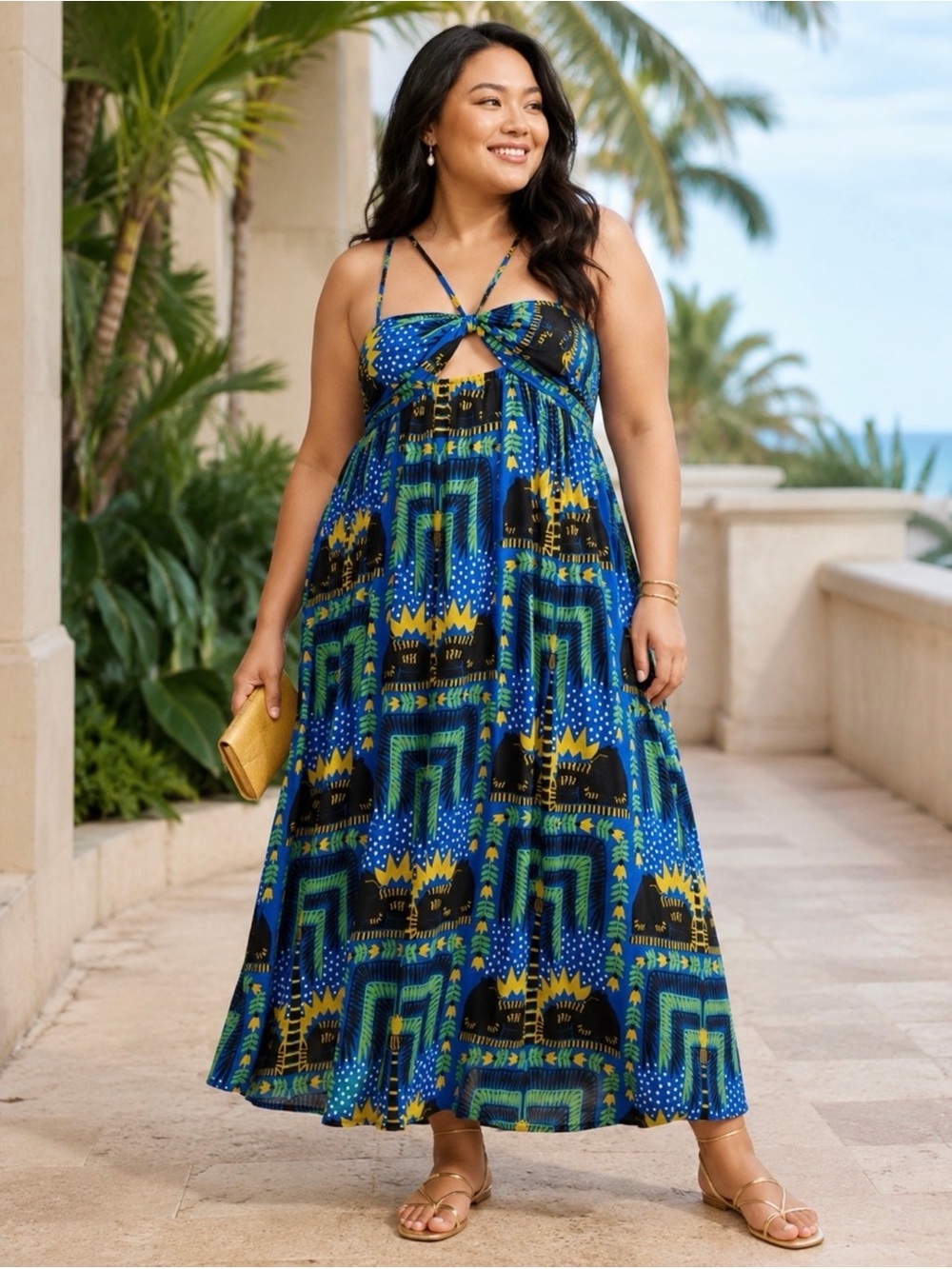 Anthropologie Incerti Tropical Cutout Maxi Dress | Size 1X